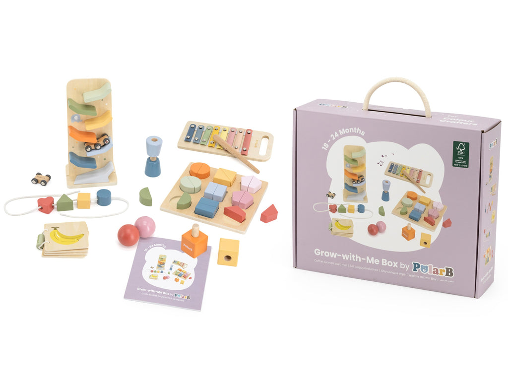 wooden educational toy set with xylophone and threading activity in soft pastel colors for toddlers