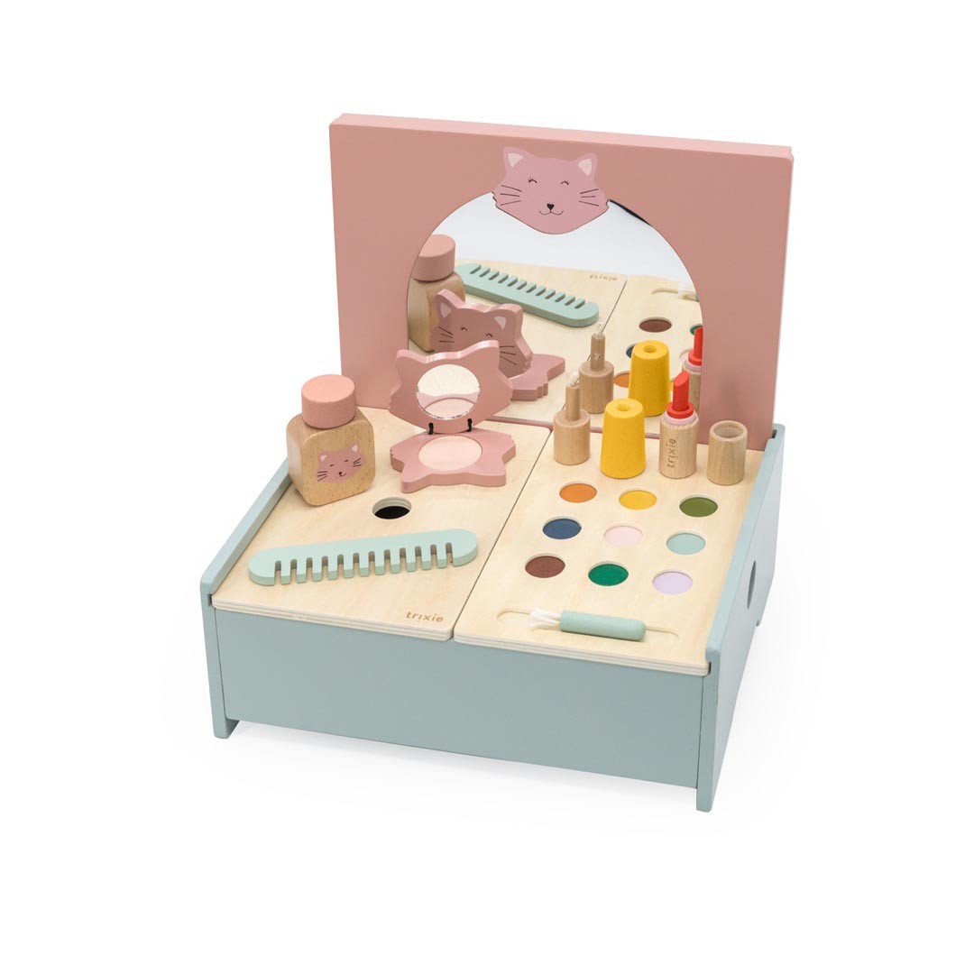 Wooden Makeup Set for Kids - Eco-Friendly Play Cosmetics with Shiny Mirror and Accessories by Trixie Baby at www.brixbailey.com