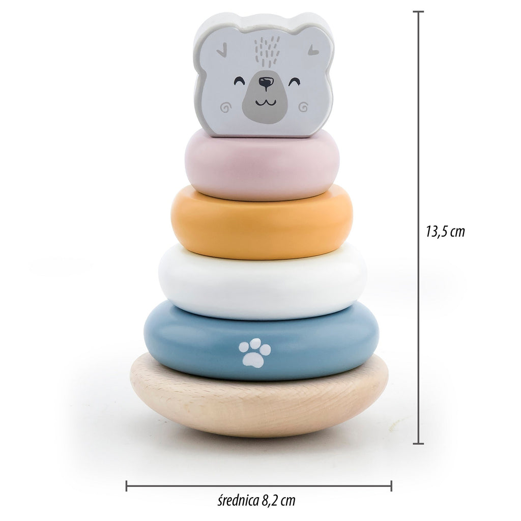 adorable polar bear wooden pyramid and hammer set in soft pastel colors for toddler motor skill development