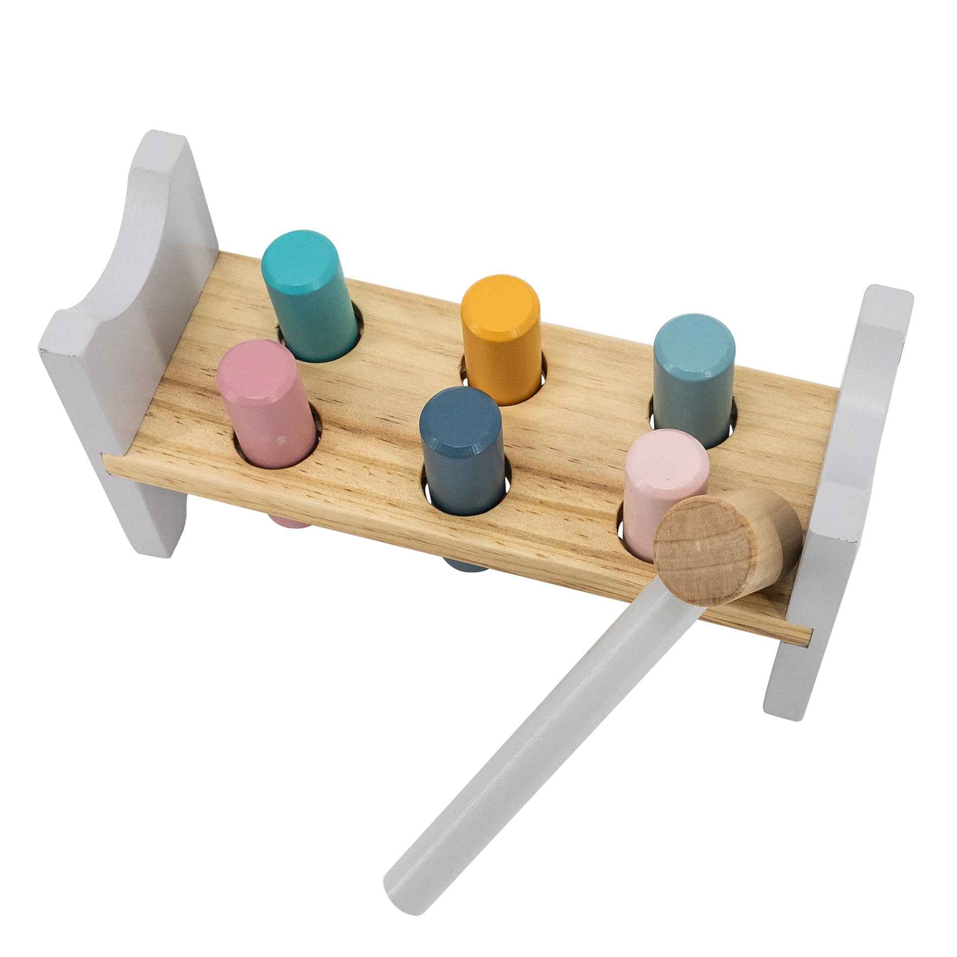 adorable polar bear wooden pyramid and hammer set in soft pastel colors for toddler motor skills
