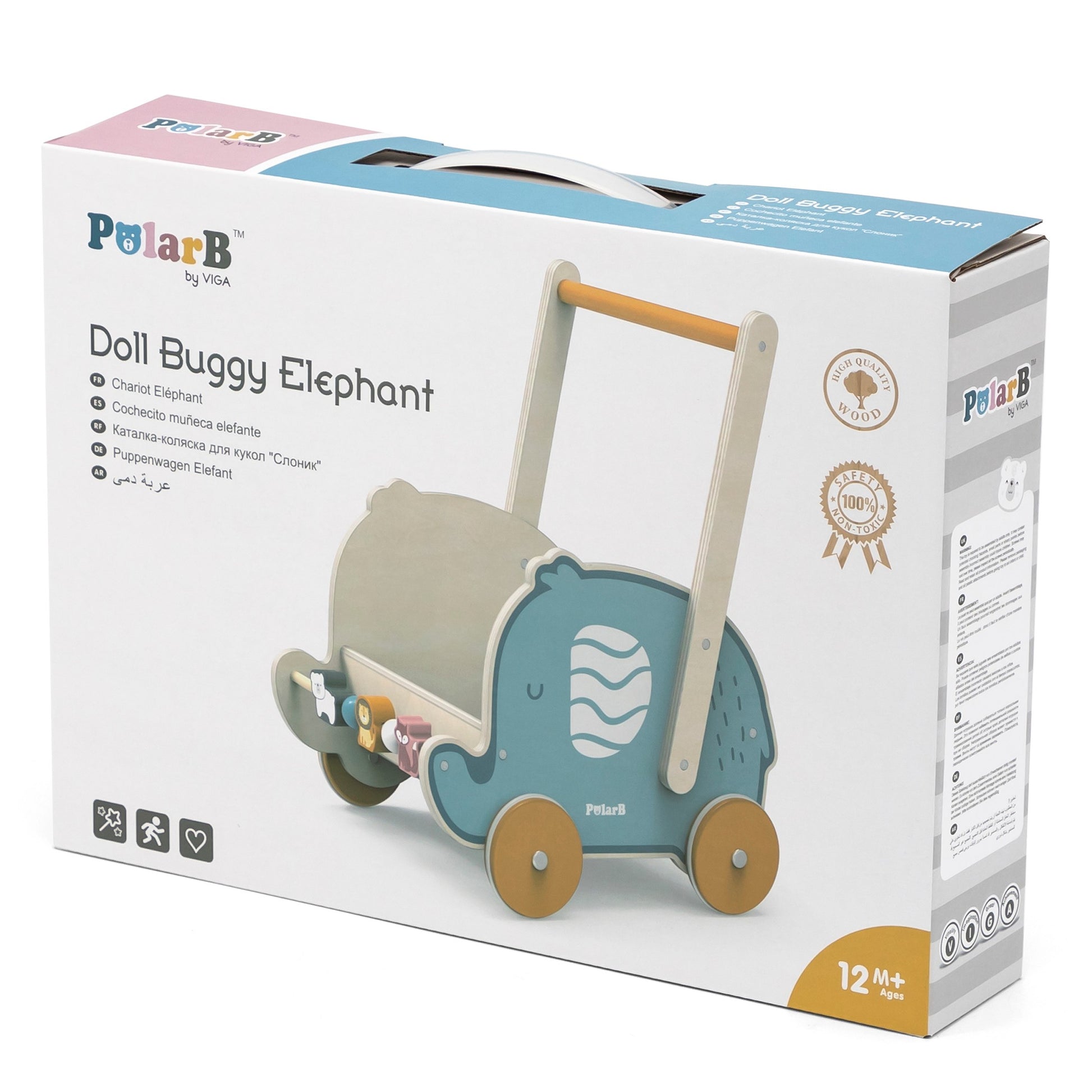 soft pastel wooden walker with cute elephant design and rubber wheels for toddlers first steps