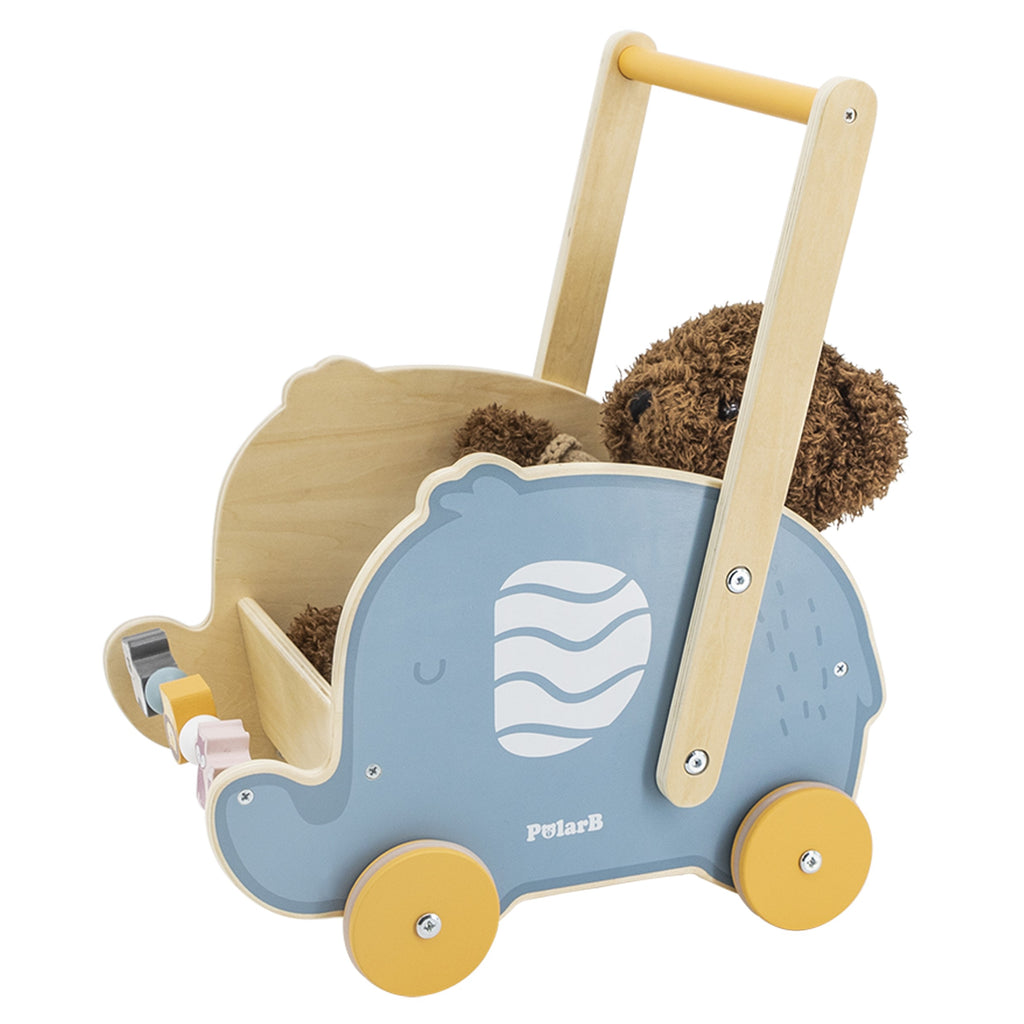 bold polarB wooden walker with elephant design - sturdy beech wood walker and stroller for toddlers first steps