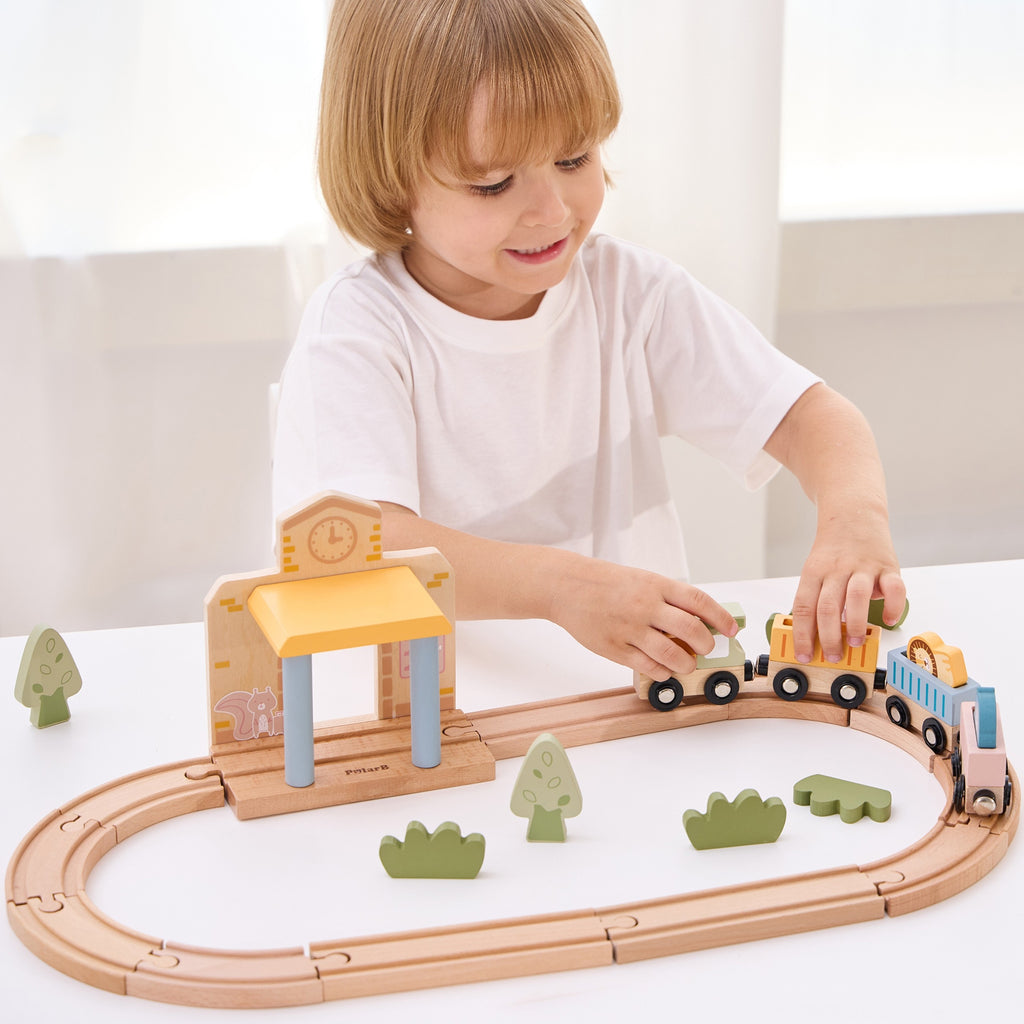 bold wooden train set with xylophone and colorful blocks for toddler development