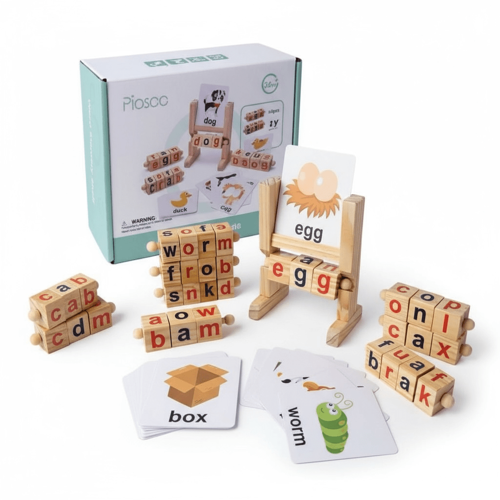 Word Memorization Learning Rack with Wooden Letter Blocks