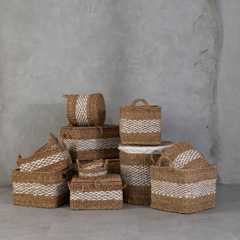 Set of Three Rectangular Seagrass Baskets With Lids