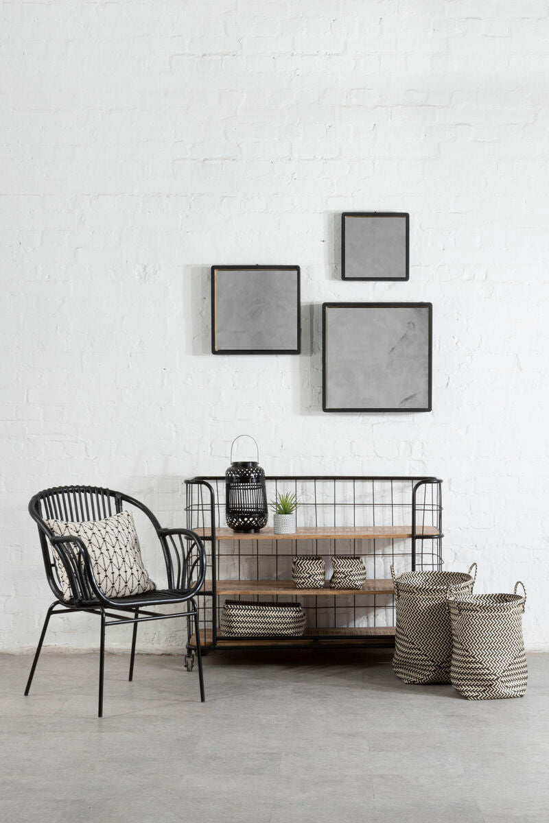 Set of Two Black and White Woven Storage Baskets