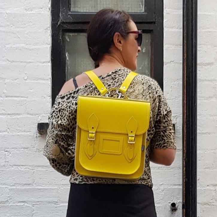 Handmade Leather City Backpack in Pastel Daffodil Yellow