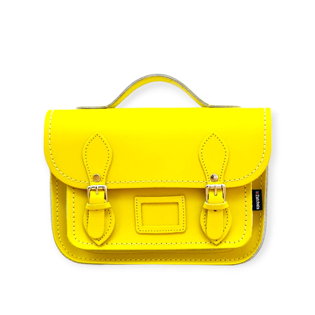 Pastel Daffodil Yellow Leather Midi Satchel