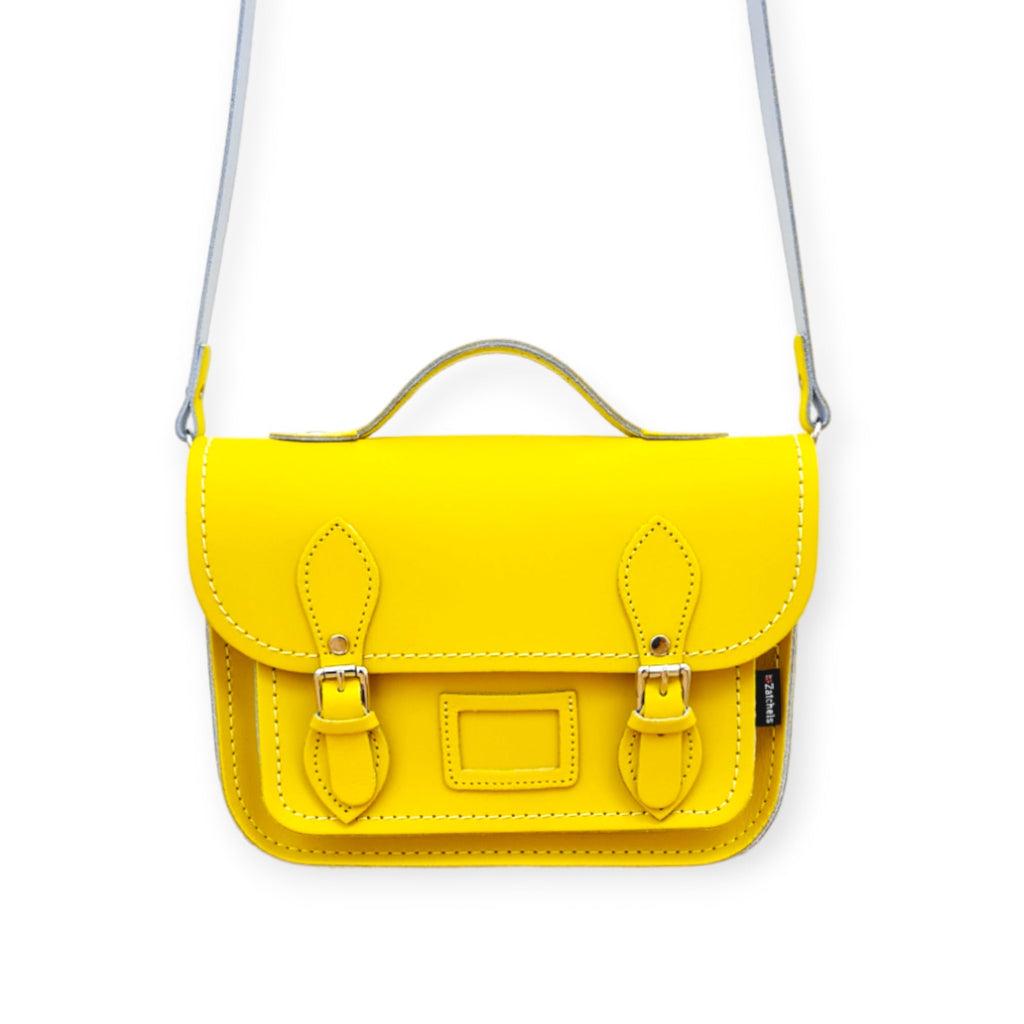 Pastel Daffodil Yellow Leather Midi Satchel