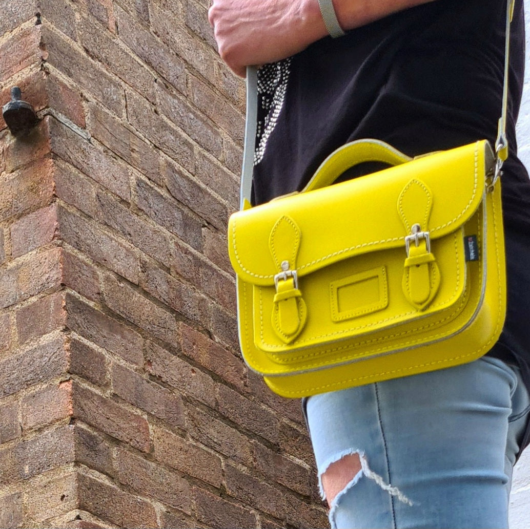Pastel Daffodil Yellow Leather Midi Satchel