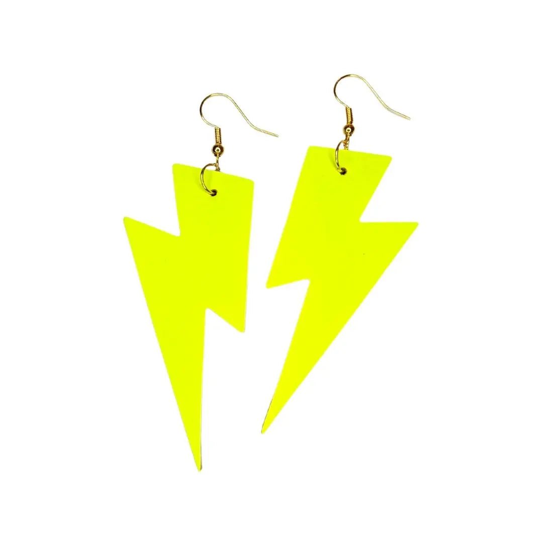 Yellow Neon Cork Lightning Bolt Earrings
