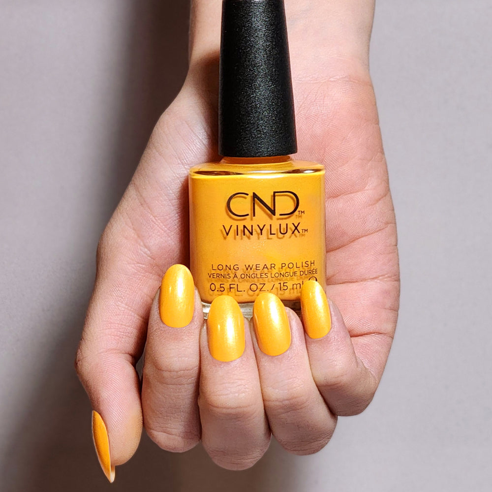 Sundial It Up Nail Polish in Marigold Yellow with Green Shimmer 15ml