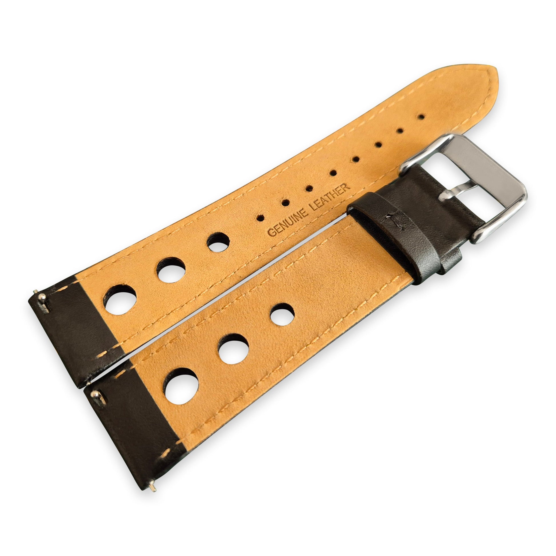 Black and Yellow Leather Rally Watch Strap 22mm
