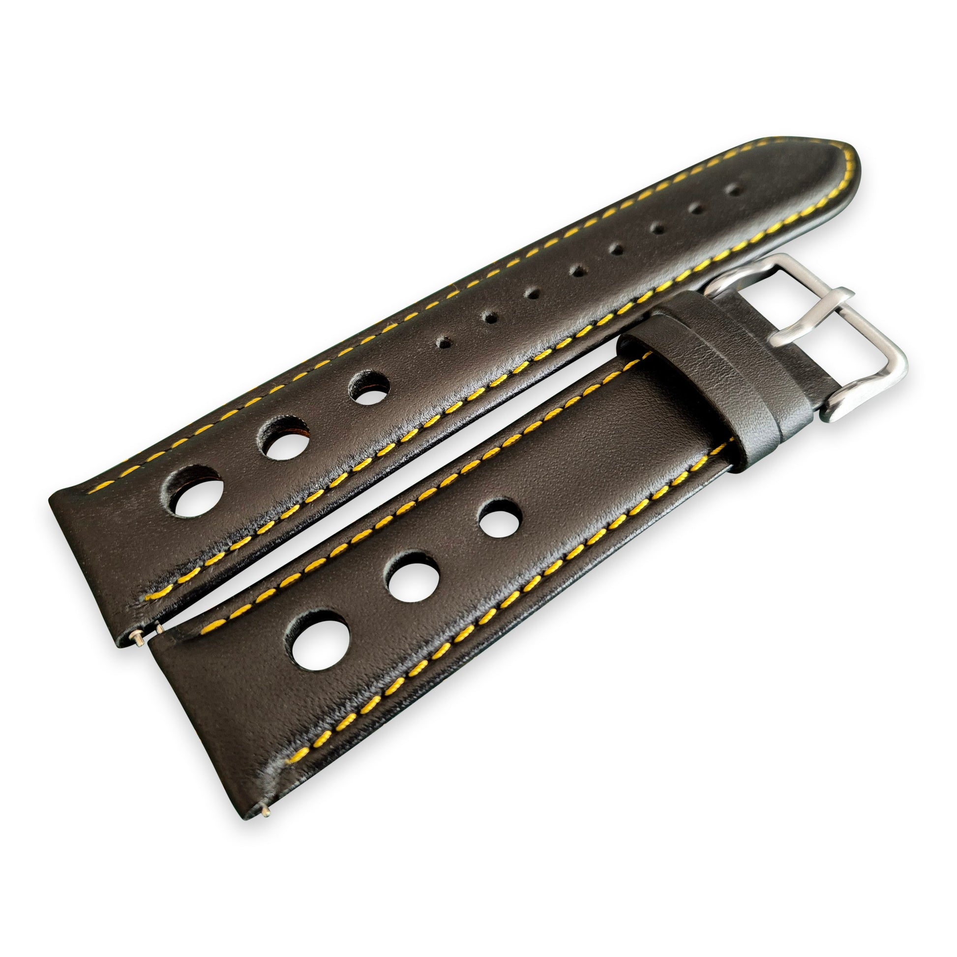 Black and Yellow Leather Rally Watch Strap 22mm