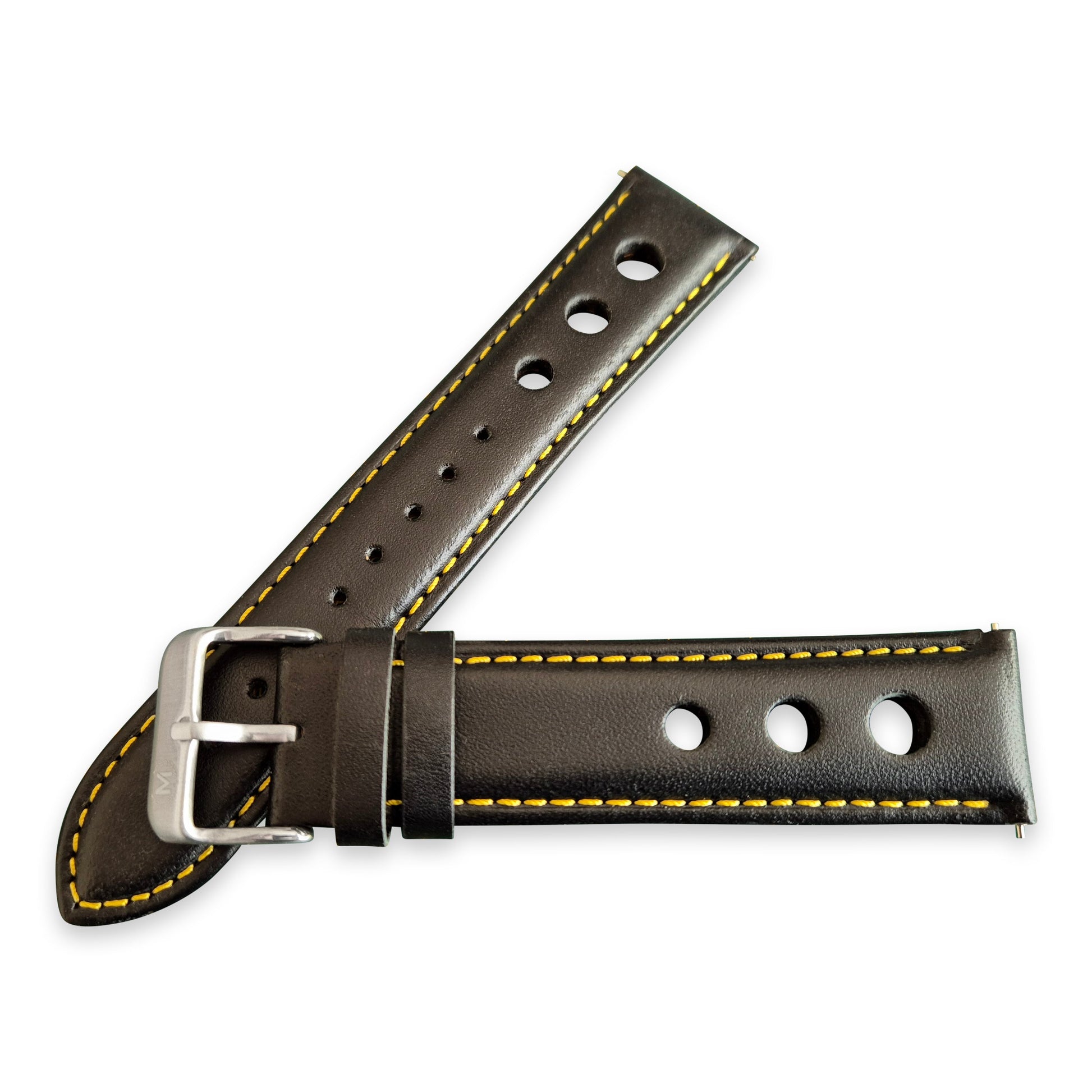 Black and Yellow Leather Rally Watch Strap 22mm