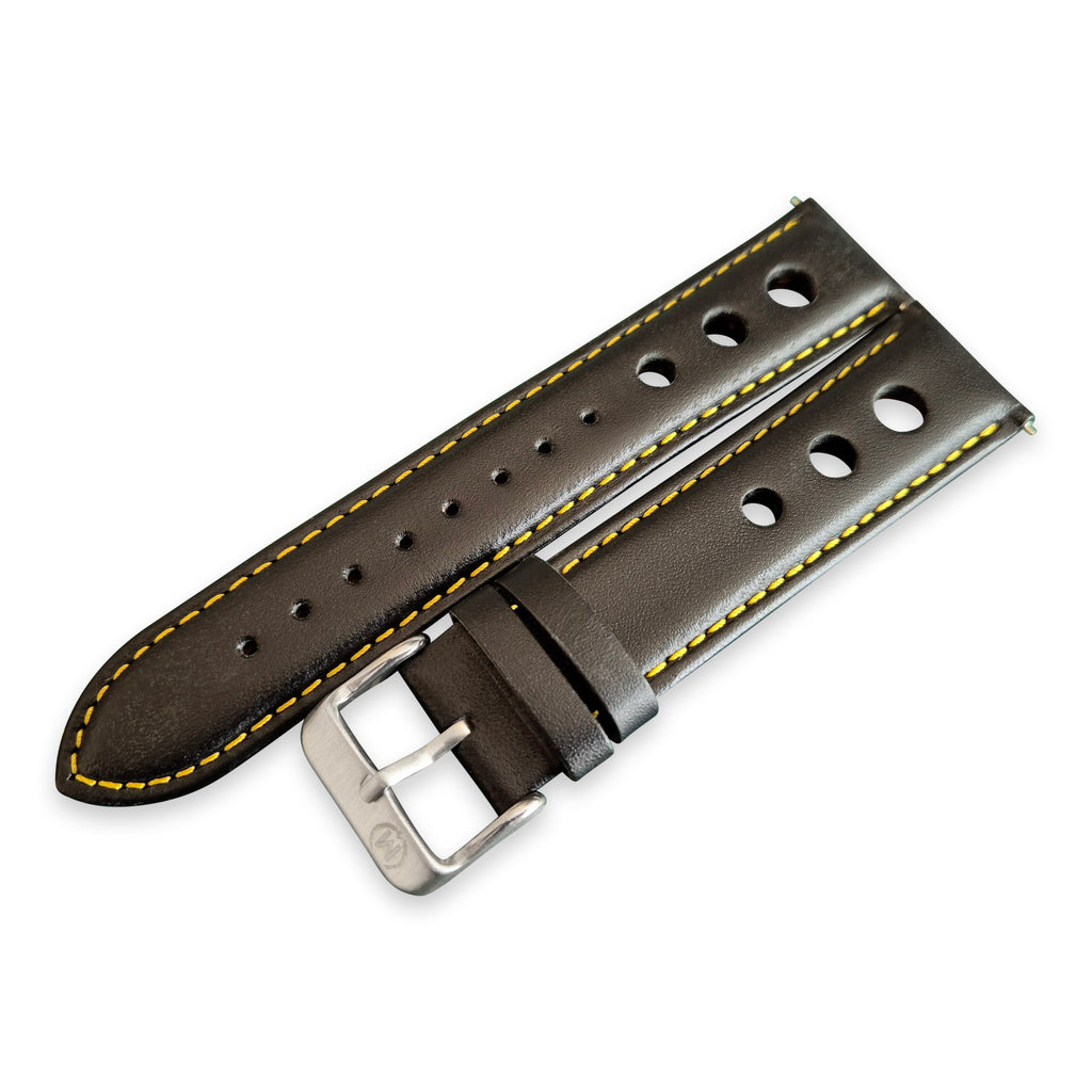 Black and Yellow Leather Rally Watch Strap 22mm