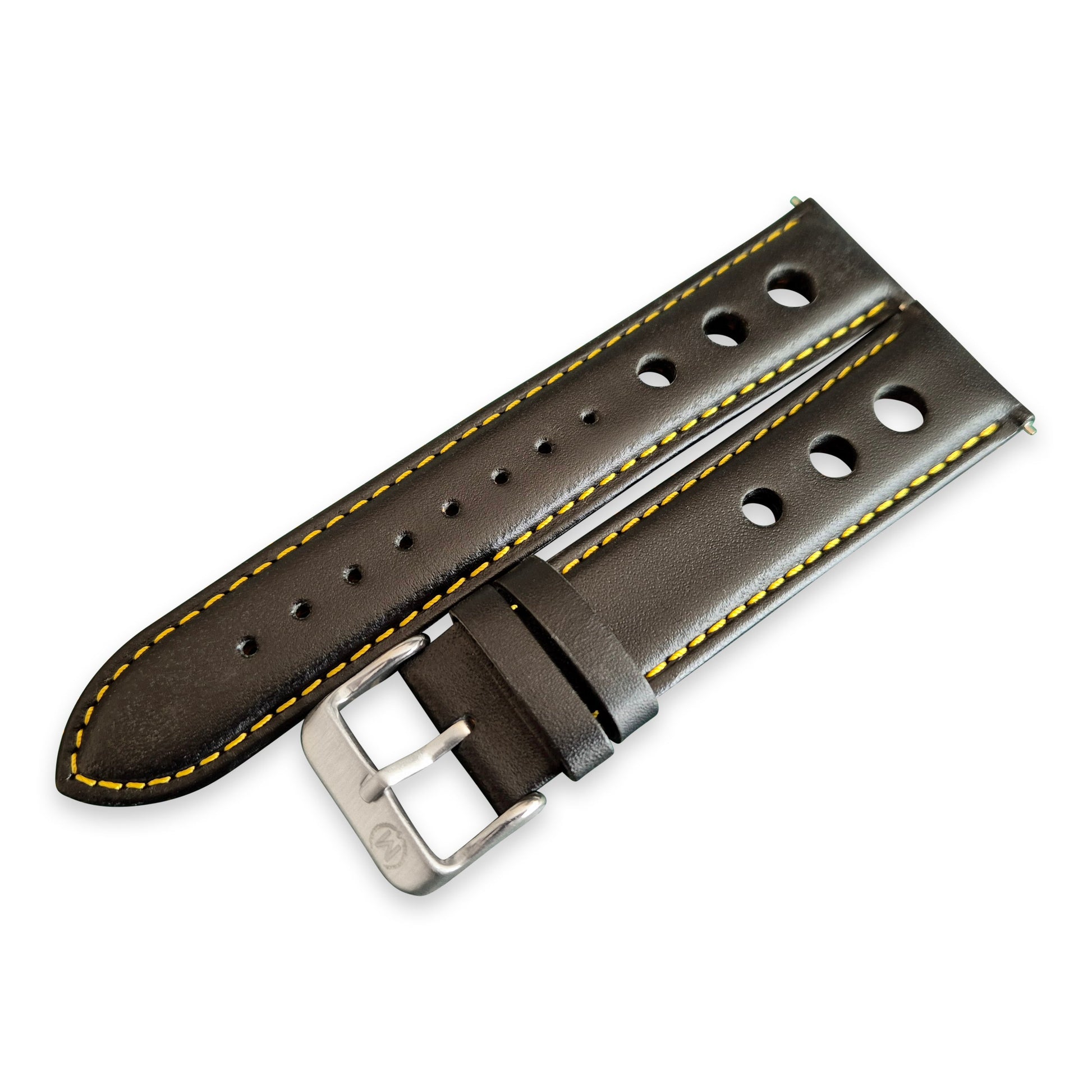 Black and Yellow Leather Rally Watch Strap 22mm
