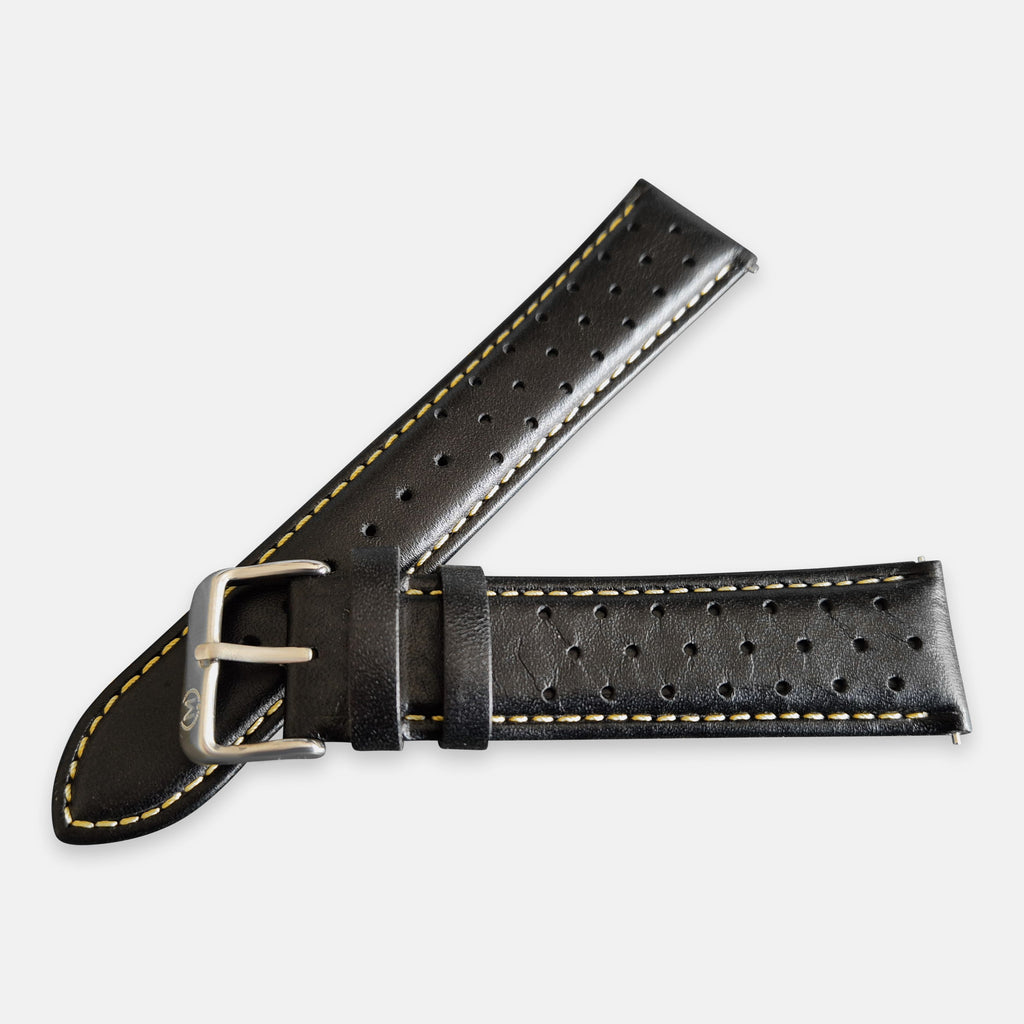Black and Yellow Leather Rally Watch Strap 22mm