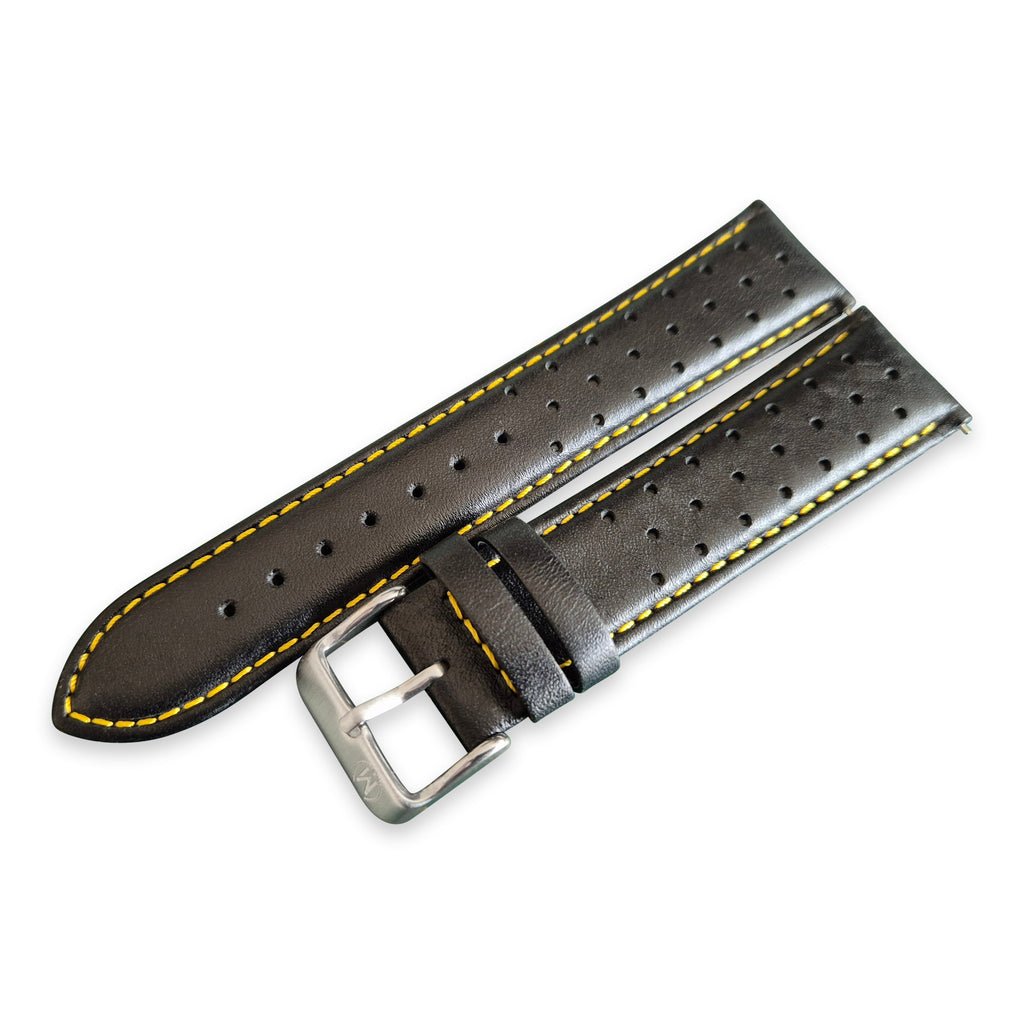 Black and Yellow Leather Rally Watch Strap 22mm