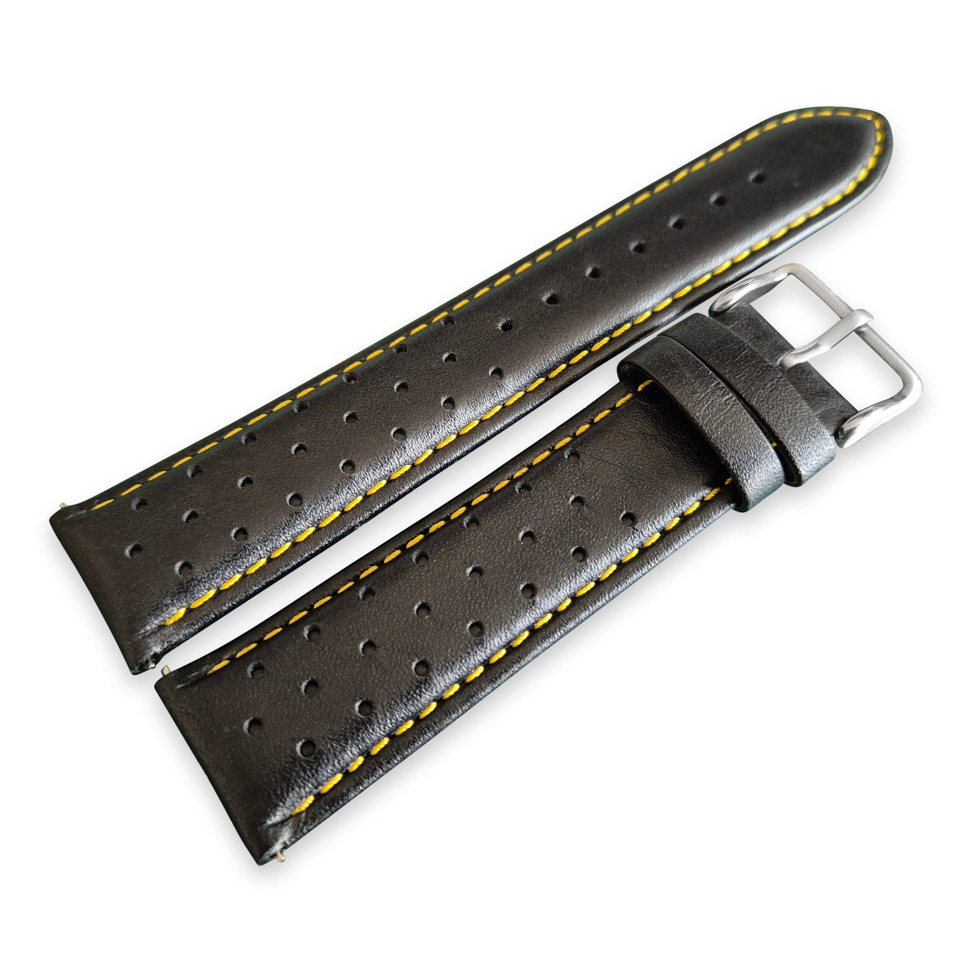 Black and Yellow Leather Rally Watch Strap 22mm