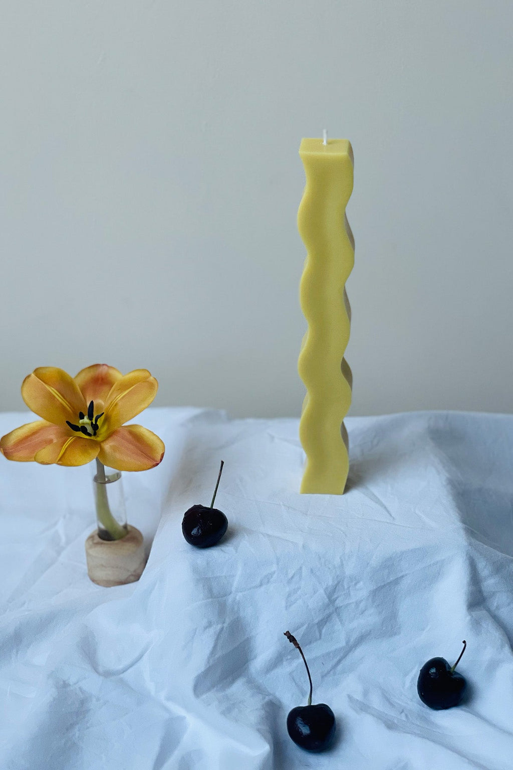 Wavy Pillar Candle in Pastel Colours