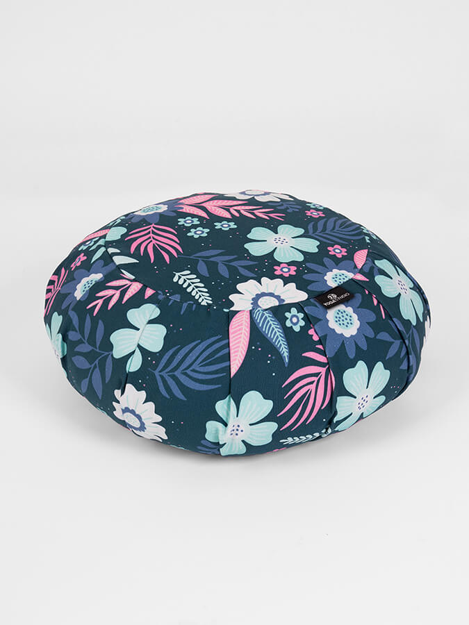 Organic Cotton Round Buckwheat Meditation Zafu Cushion with Lotus Embroidery