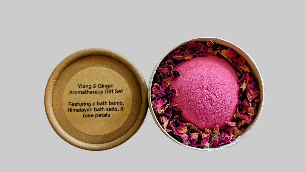 Ylang and Ginger Bath Bomb Gift Set with Himalayan Salt and Rose Petals