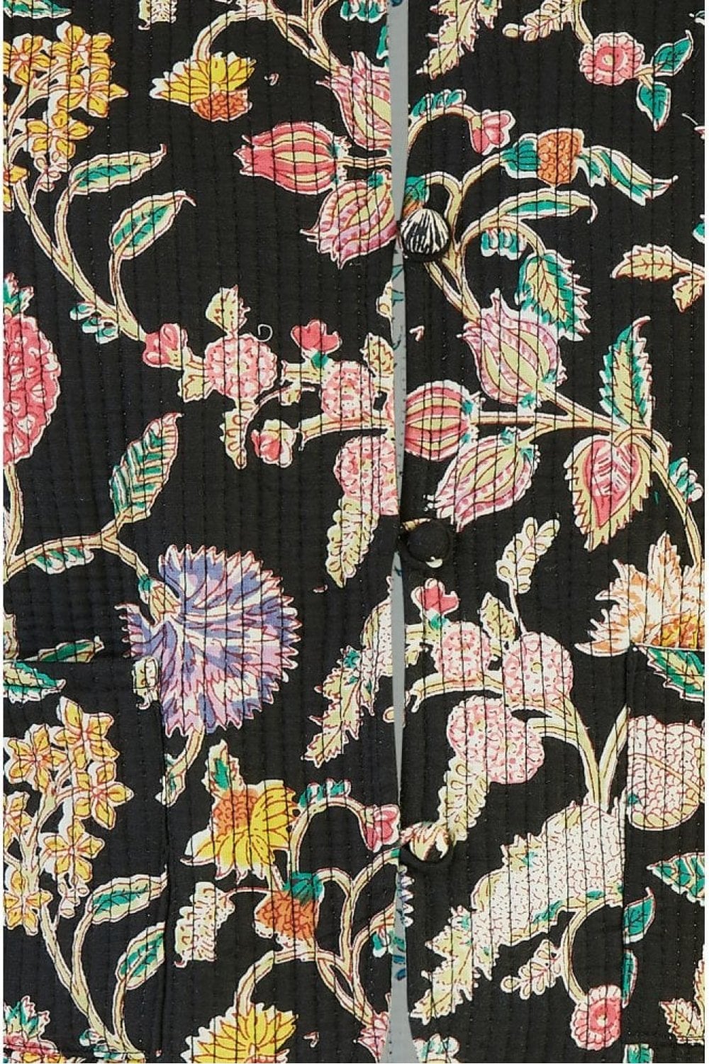 Black Floral Print Reversible Cotton Cropped Quilted Jacket