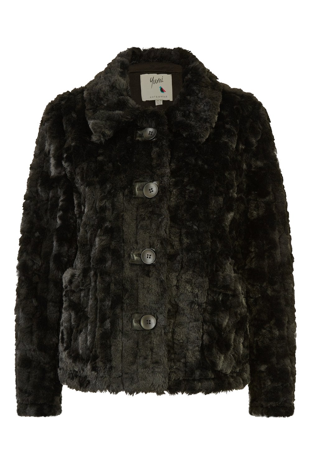 Black Luxe Textured Faux Fur Jacket with Pockets