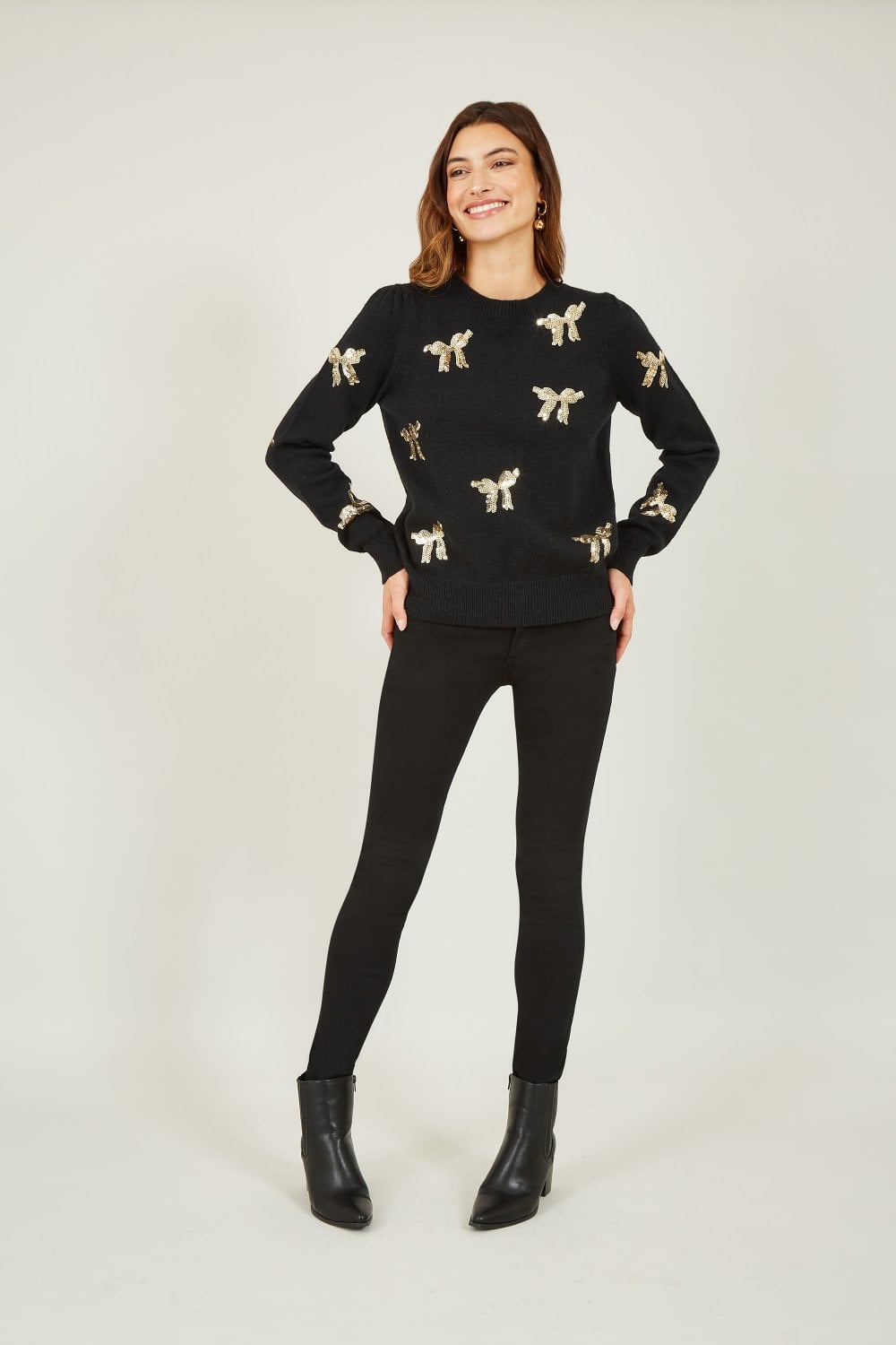 Black Sequin Bow Knitted Jumper