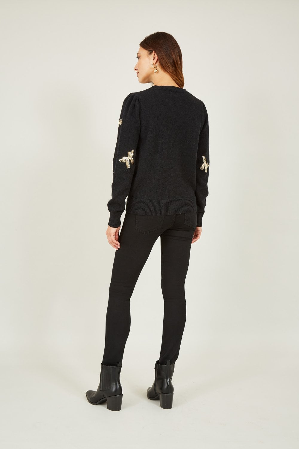 Black Sequin Bow Knitted Jumper