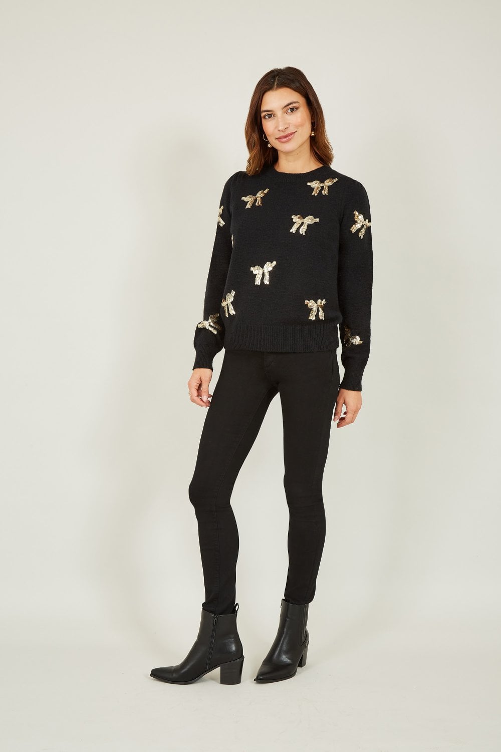 Black Sequin Bow Knitted Jumper