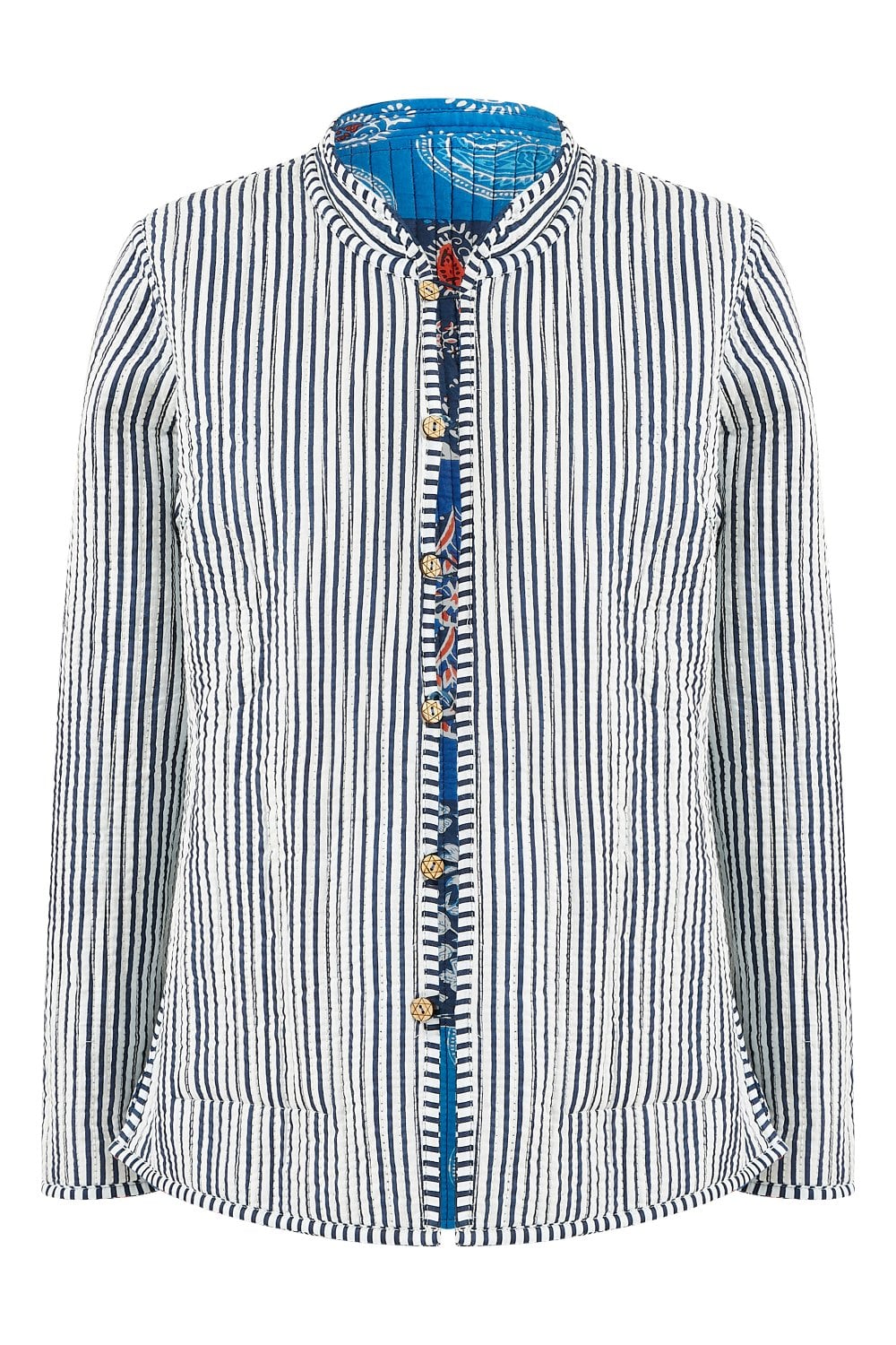 Blue Indian Patchwork Reversible Cotton Quilted Jacket