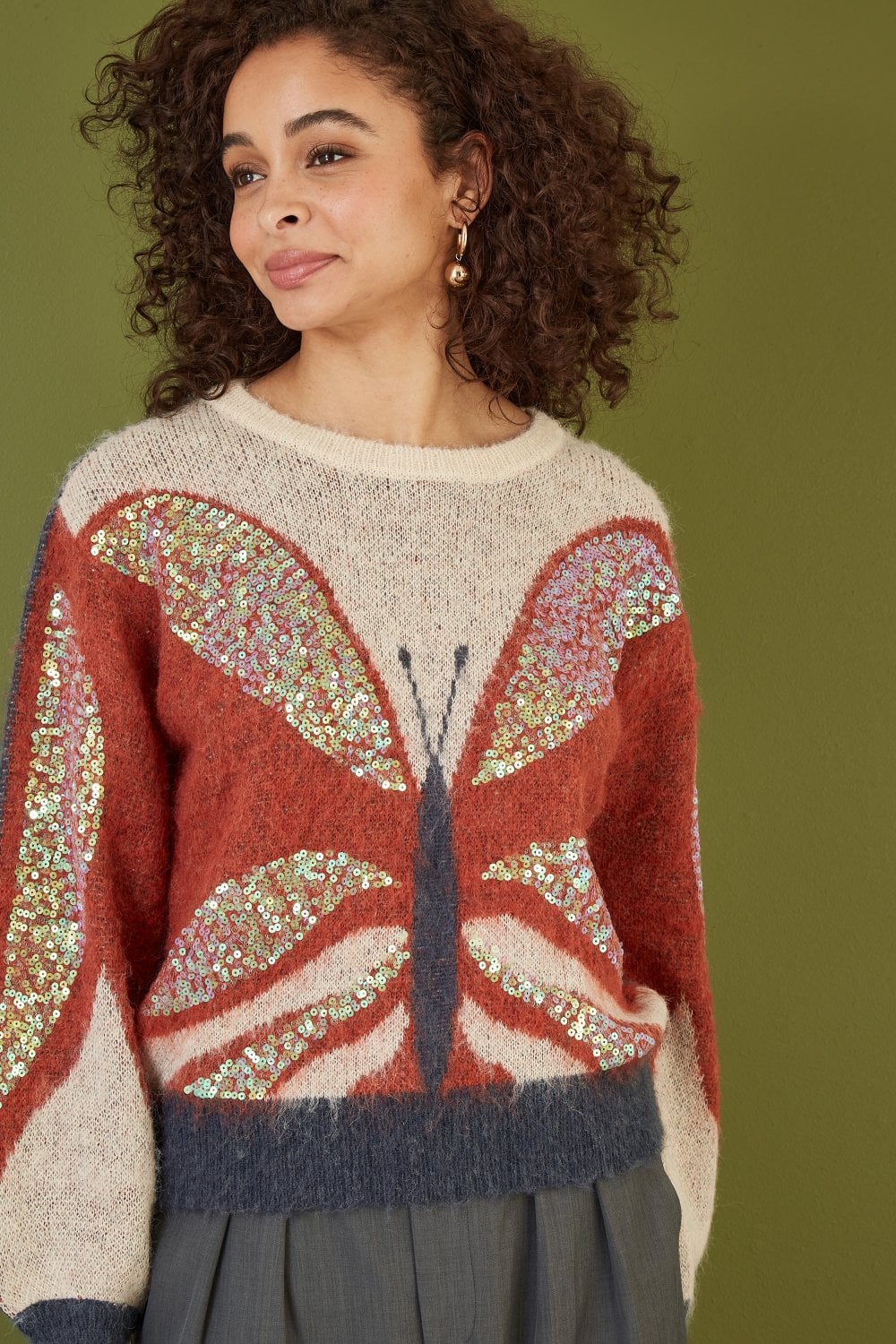 Cream Butterfly Sequin Knitted Jumper