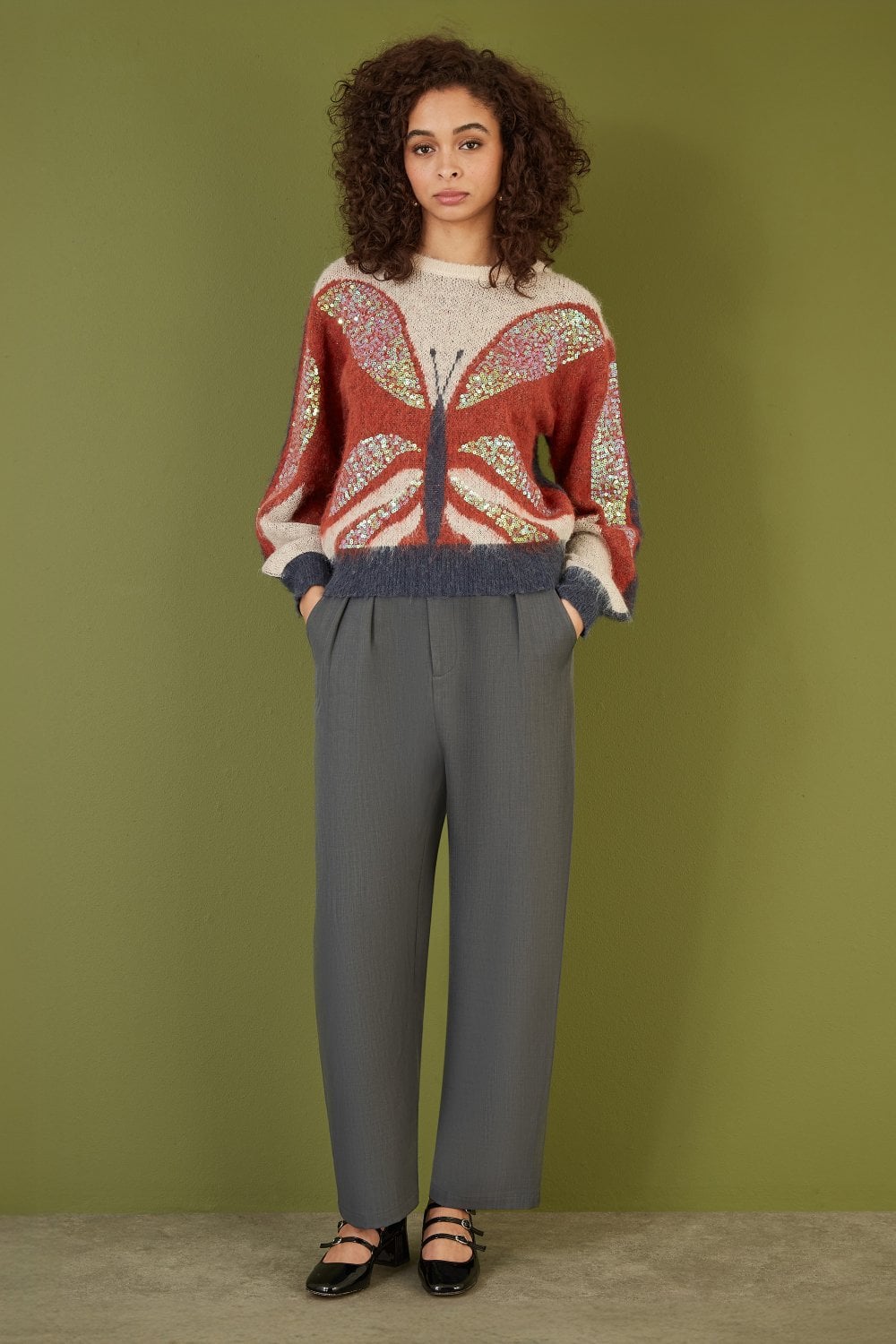 Cream Butterfly Sequin Knitted Jumper