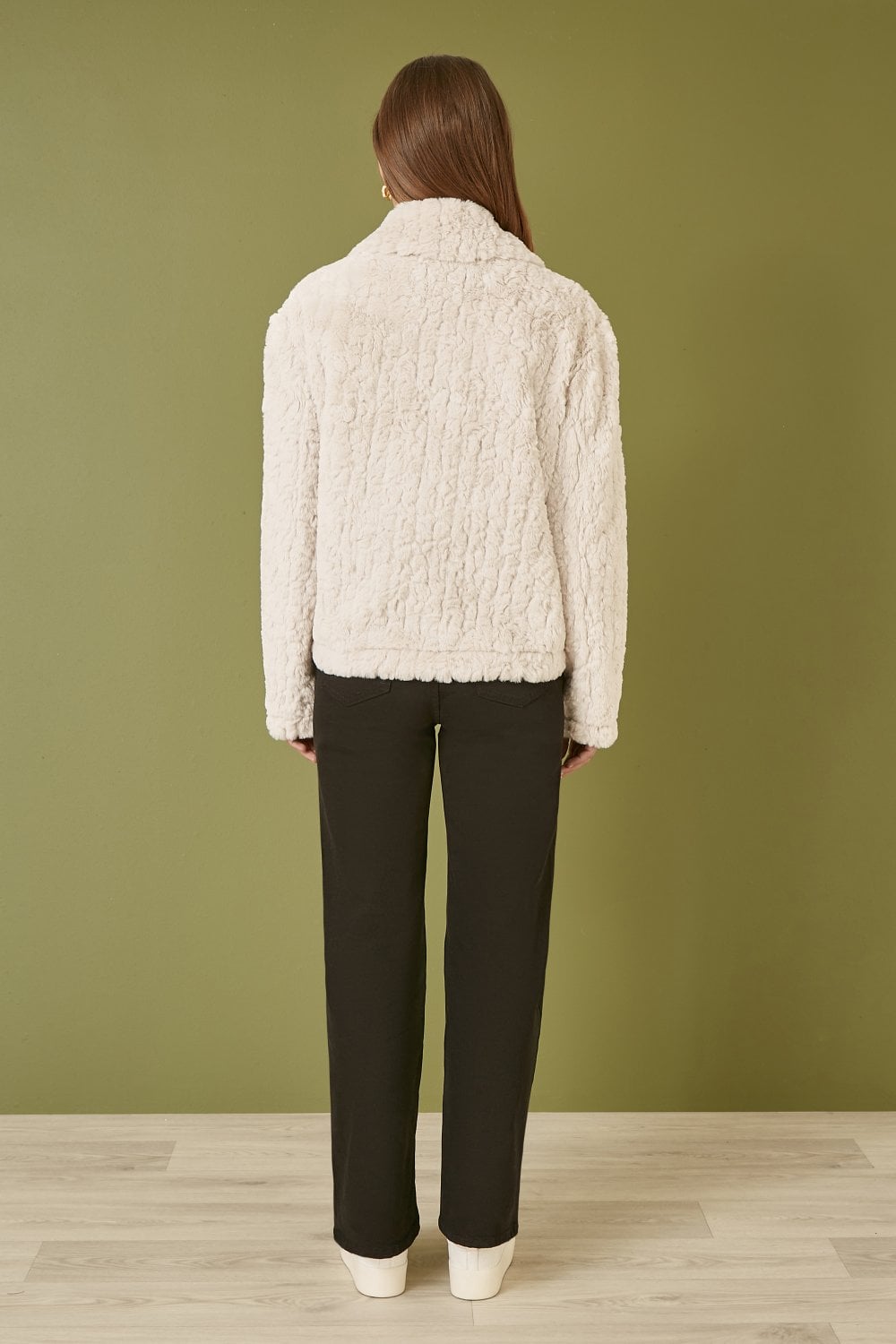 Cream Luxe Textured Faux Fur Jacket With Pockets