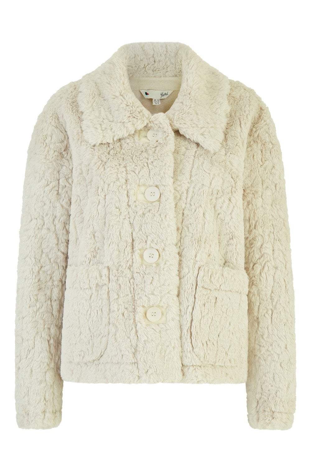Cream Luxe Textured Faux Fur Jacket With Pockets