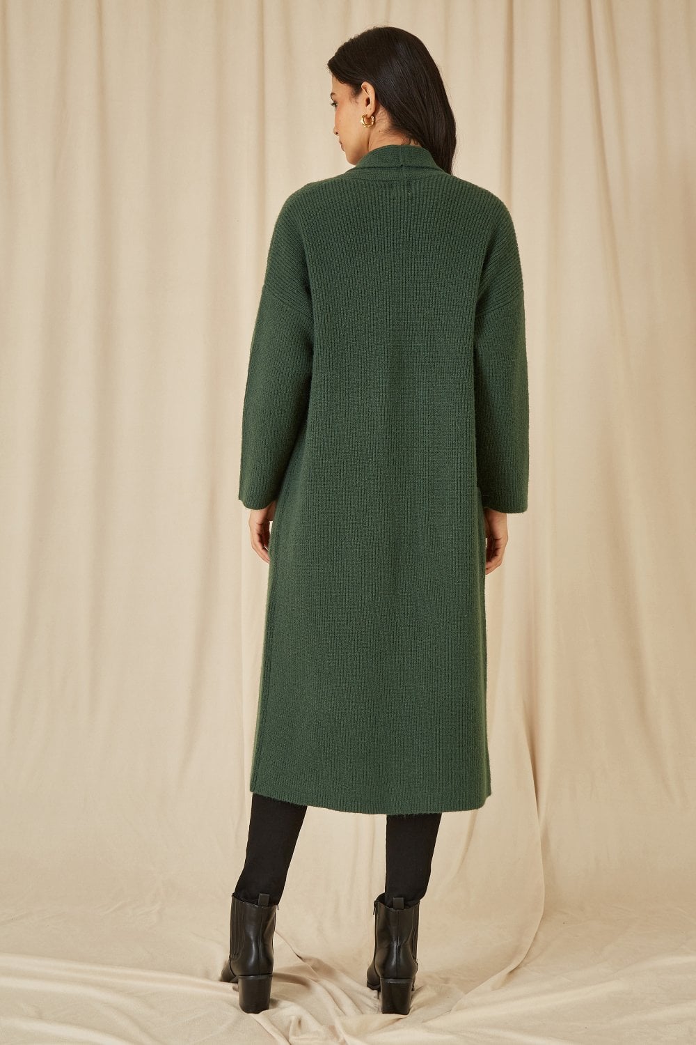 Green Knitted Maxi Cardigan With Pockets