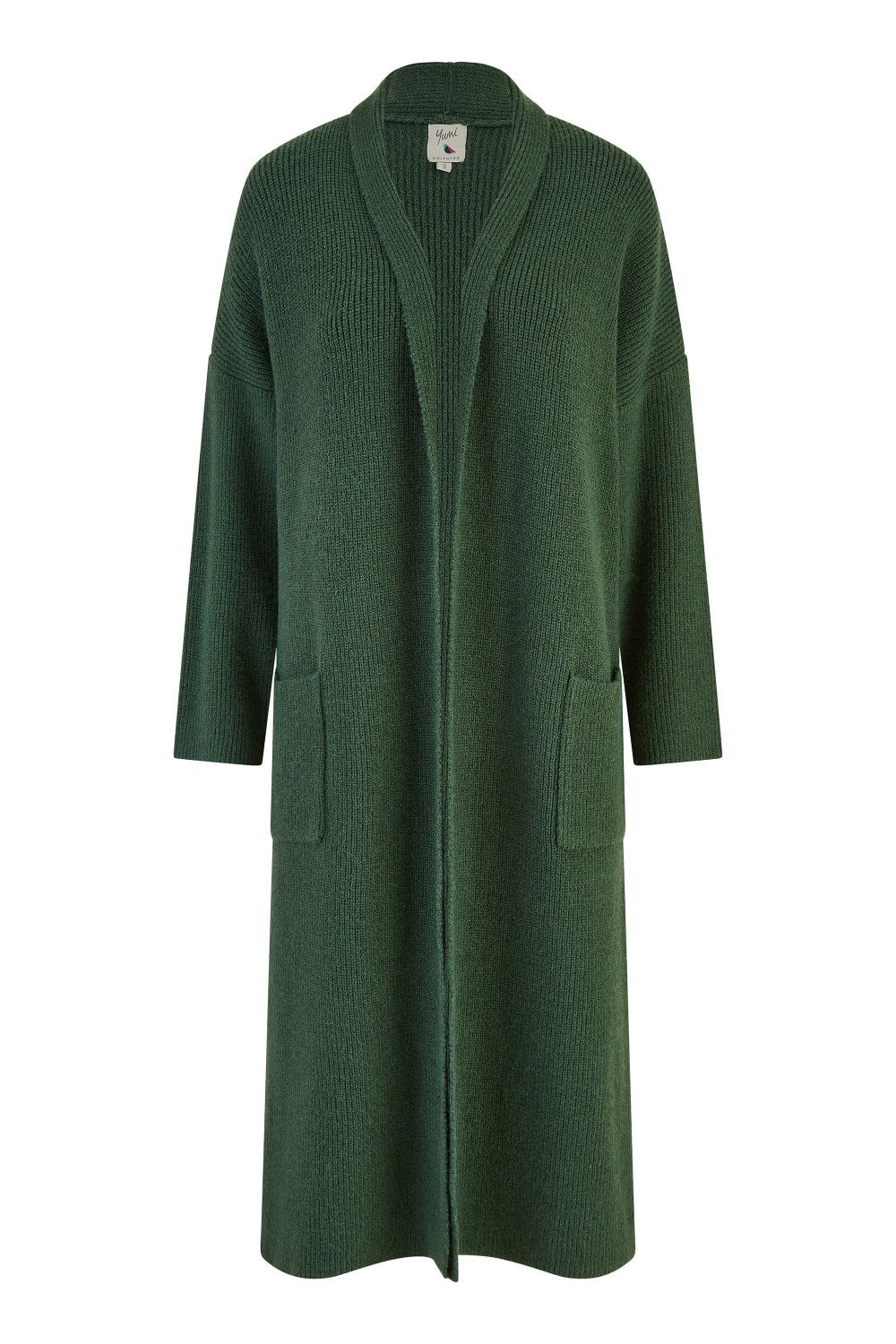 Green Knitted Maxi Cardigan With Pockets