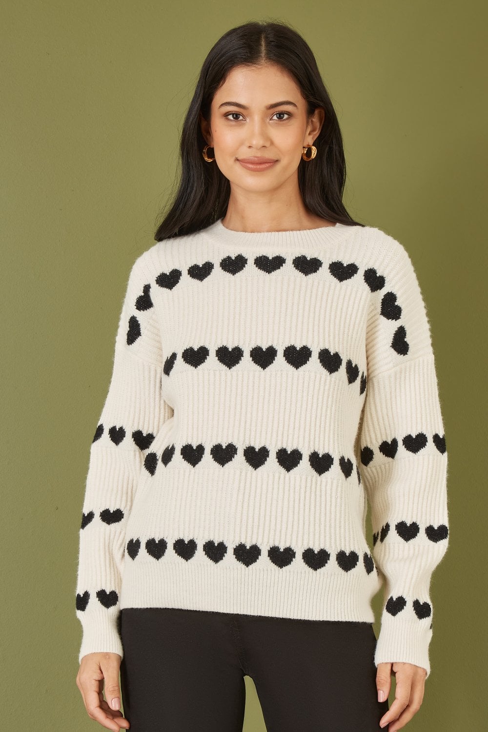 Ivory Knitted Jumper with Heart Stripes