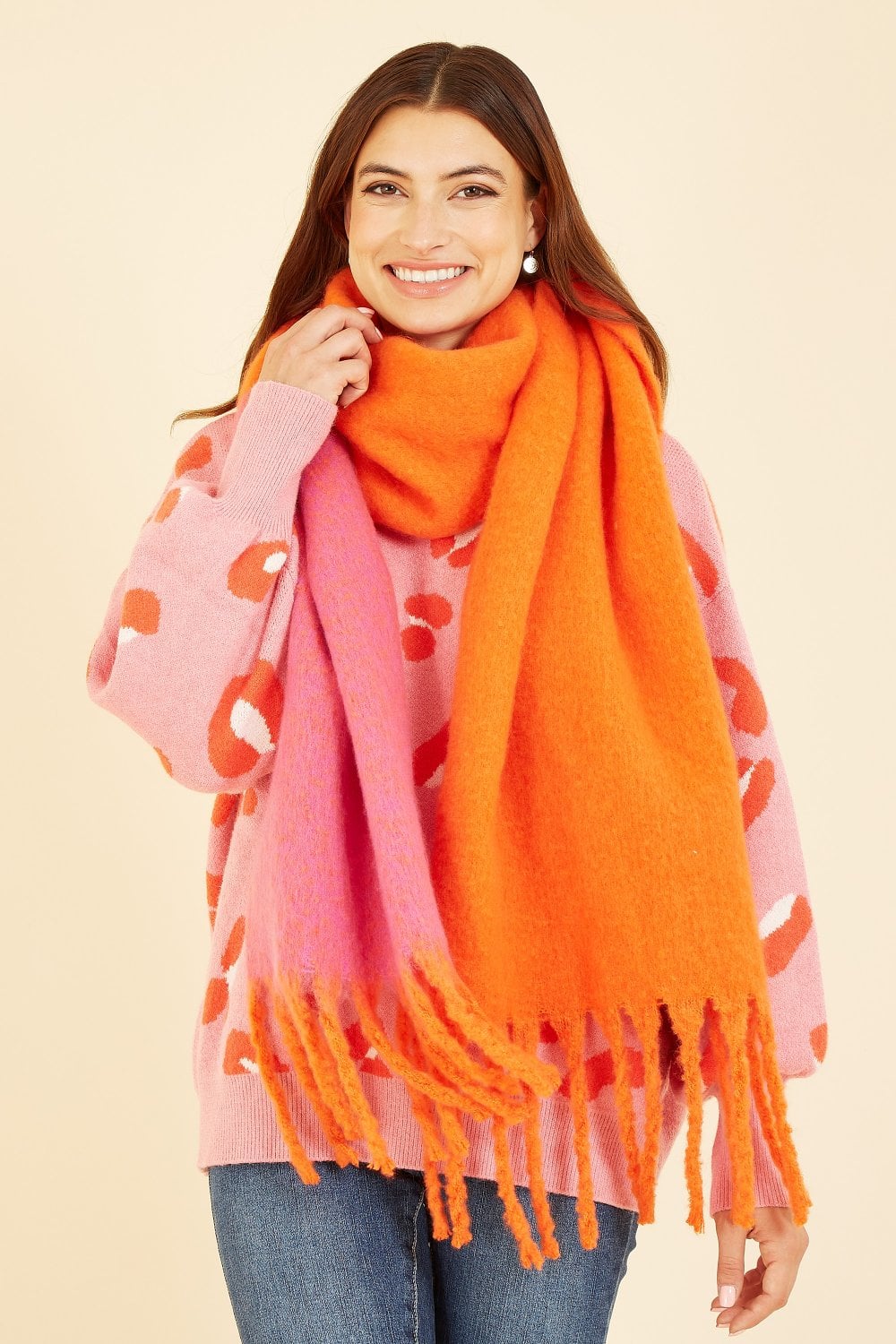 Pink and Orange Colour Block Scarf