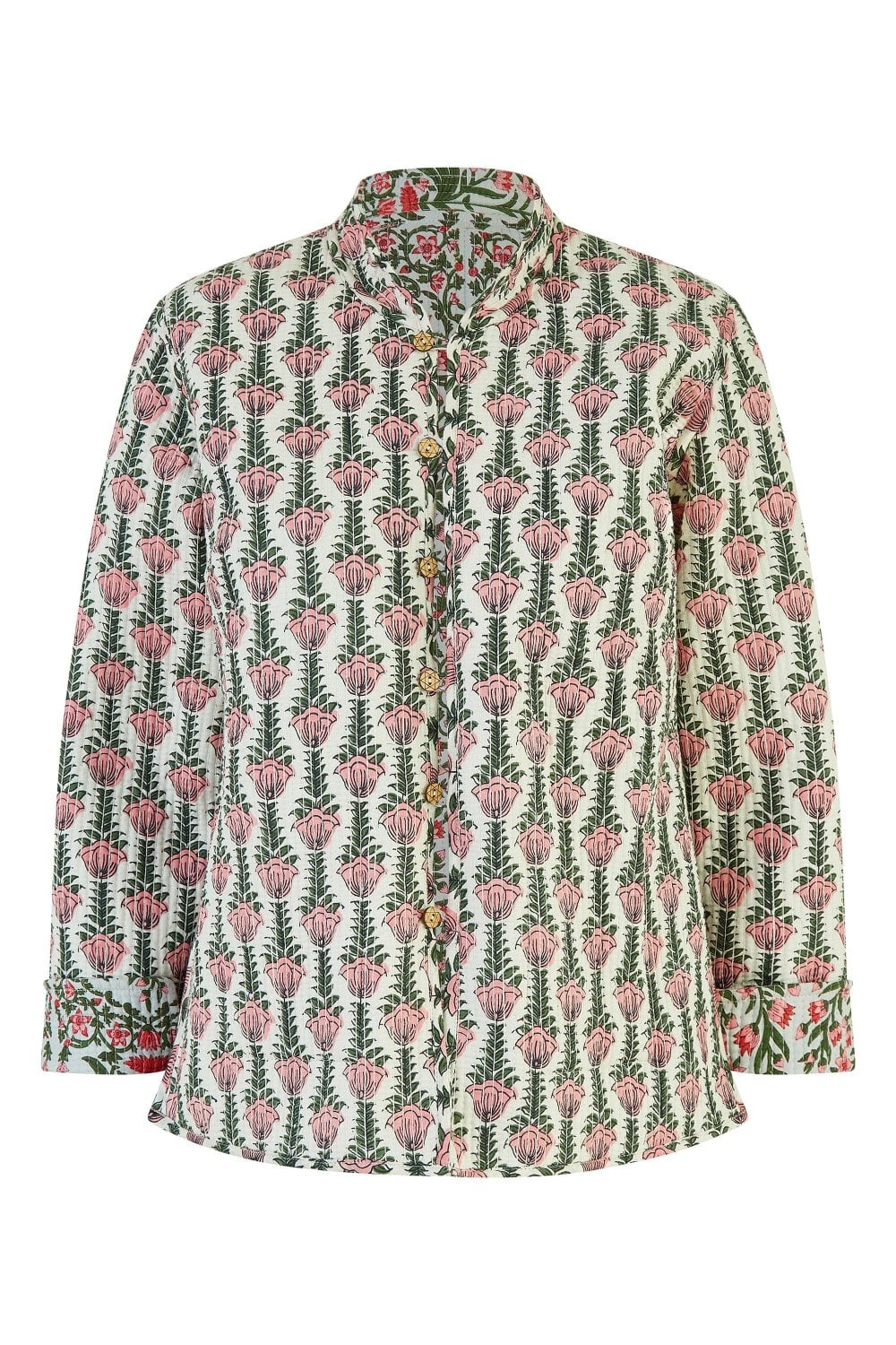 Pink Floral Print Reversible Cotton Quilted Jacket