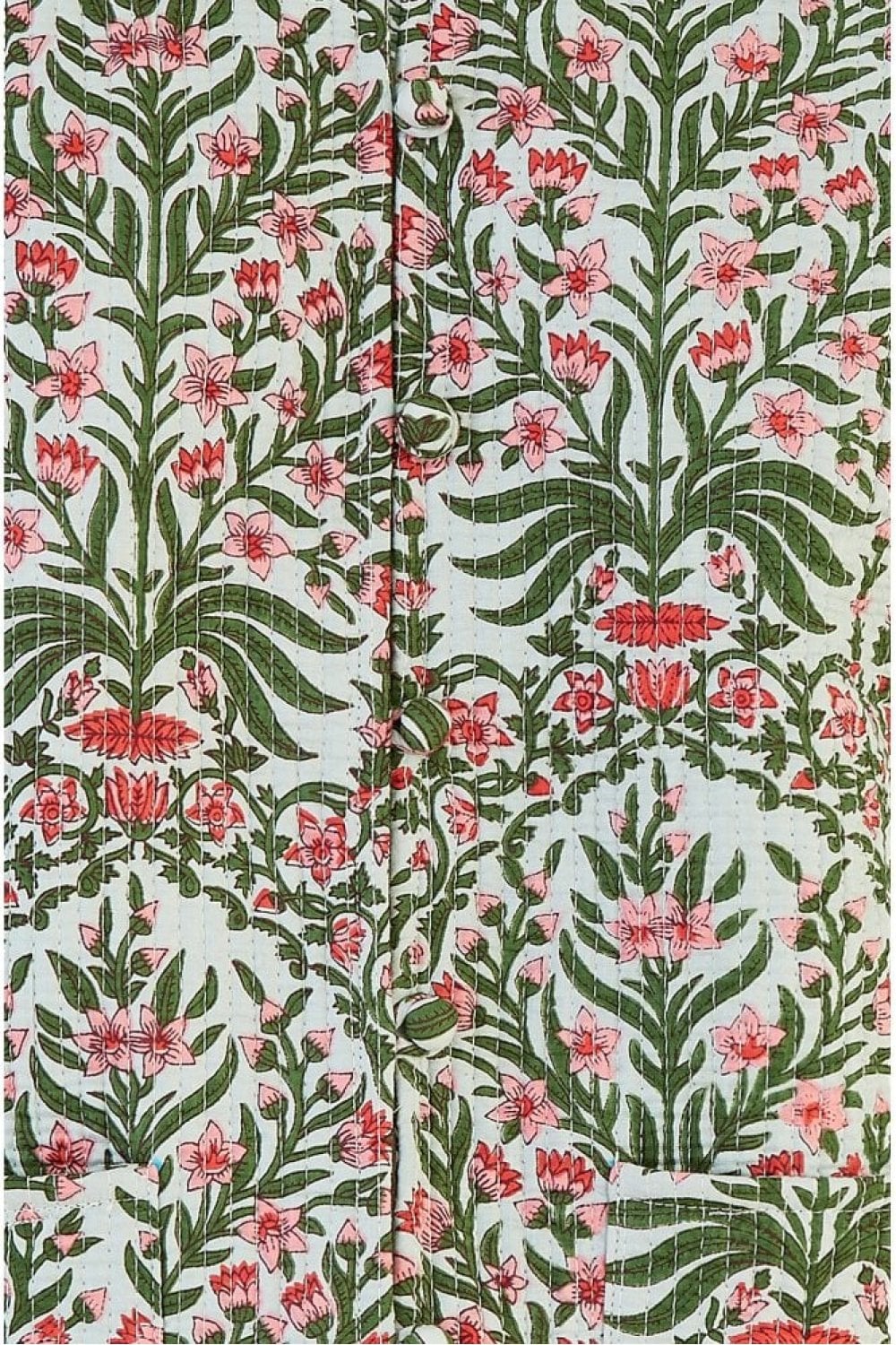 Pink Floral Print Reversible Cotton Quilted Jacket