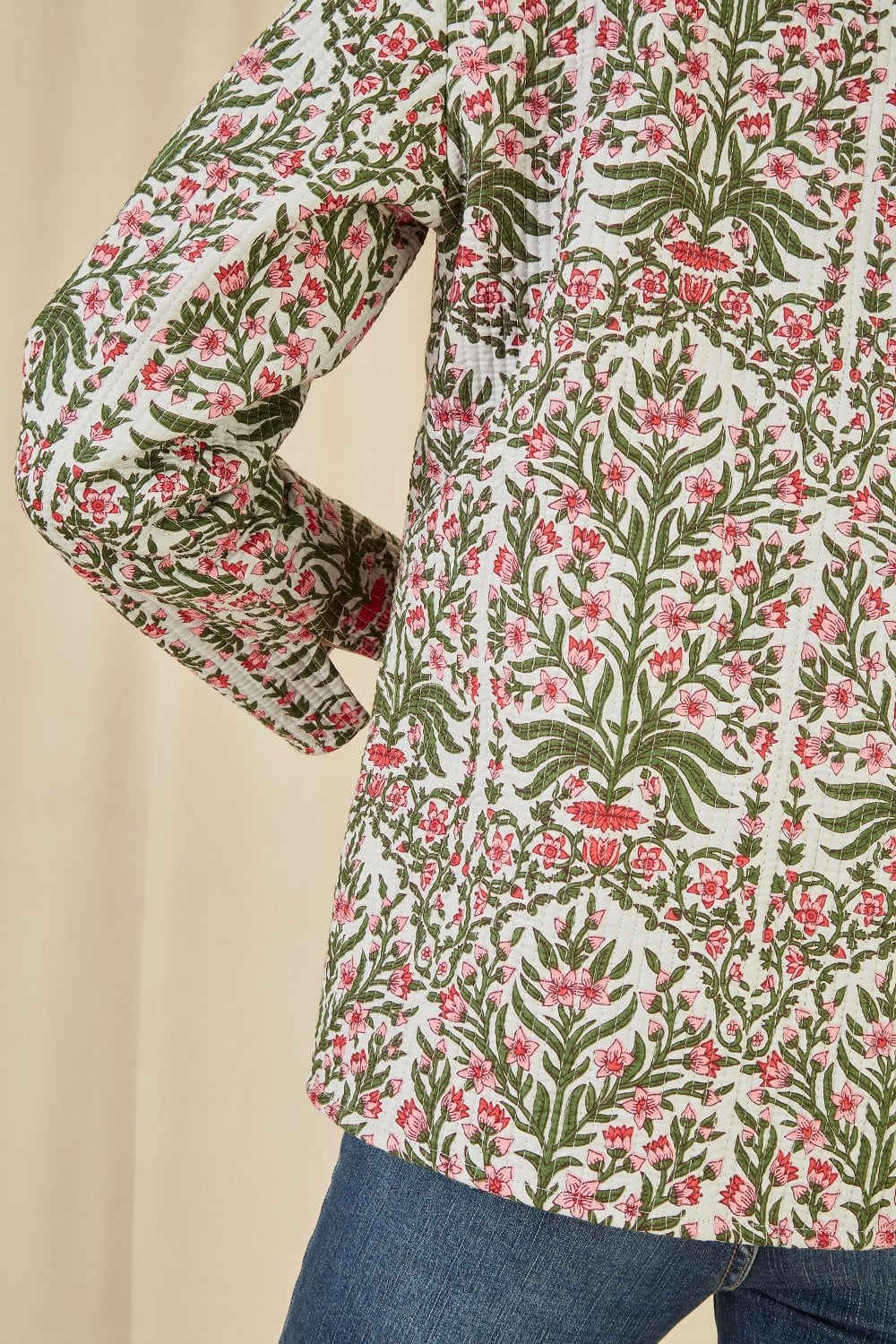 Pink Floral Print Reversible Cotton Quilted Jacket