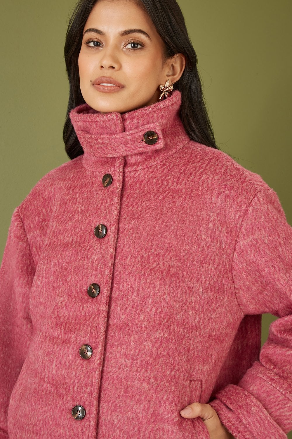 Pink Oversize Button Up Jacket With High Collar