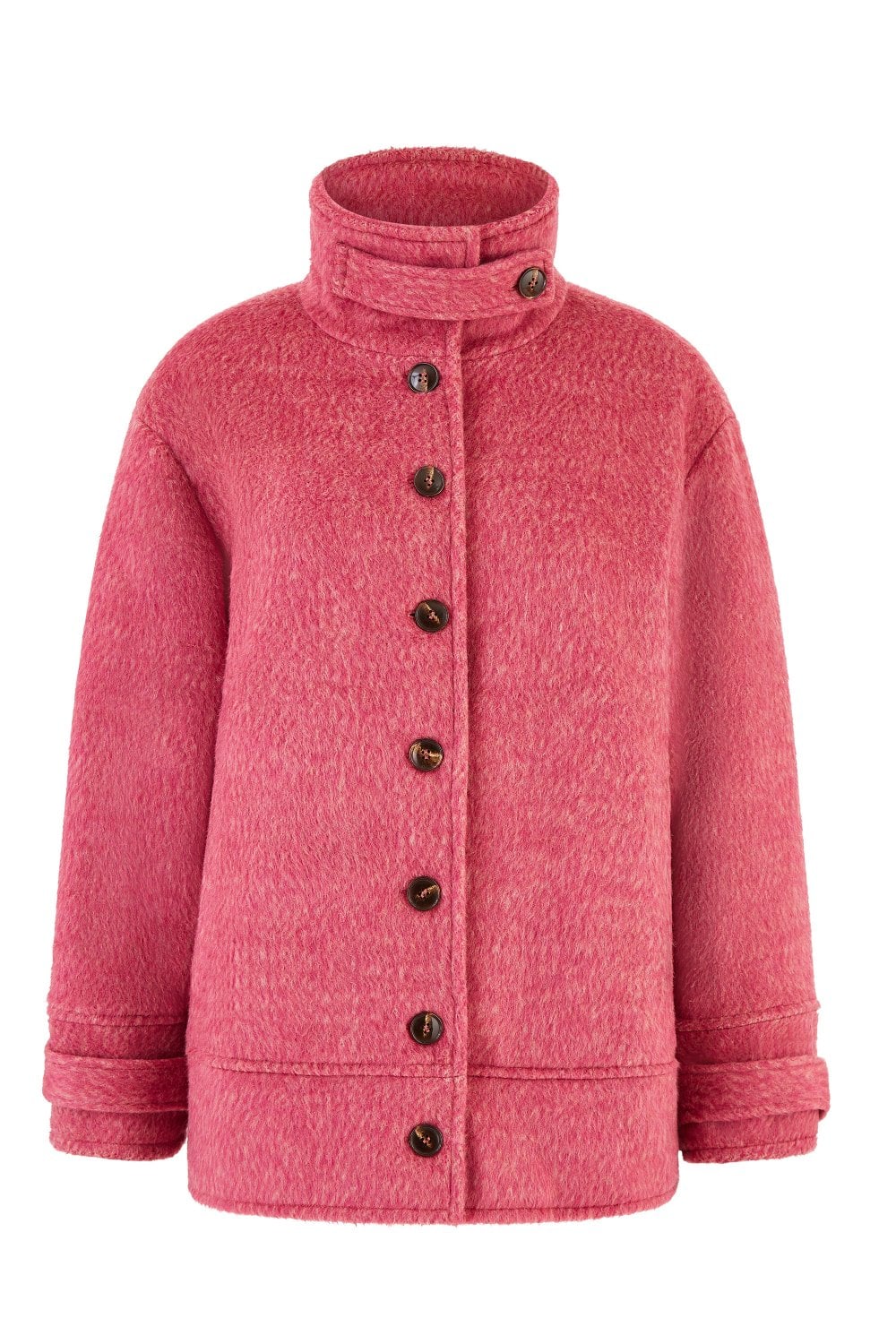 Pink Oversize Button Up Jacket With High Collar