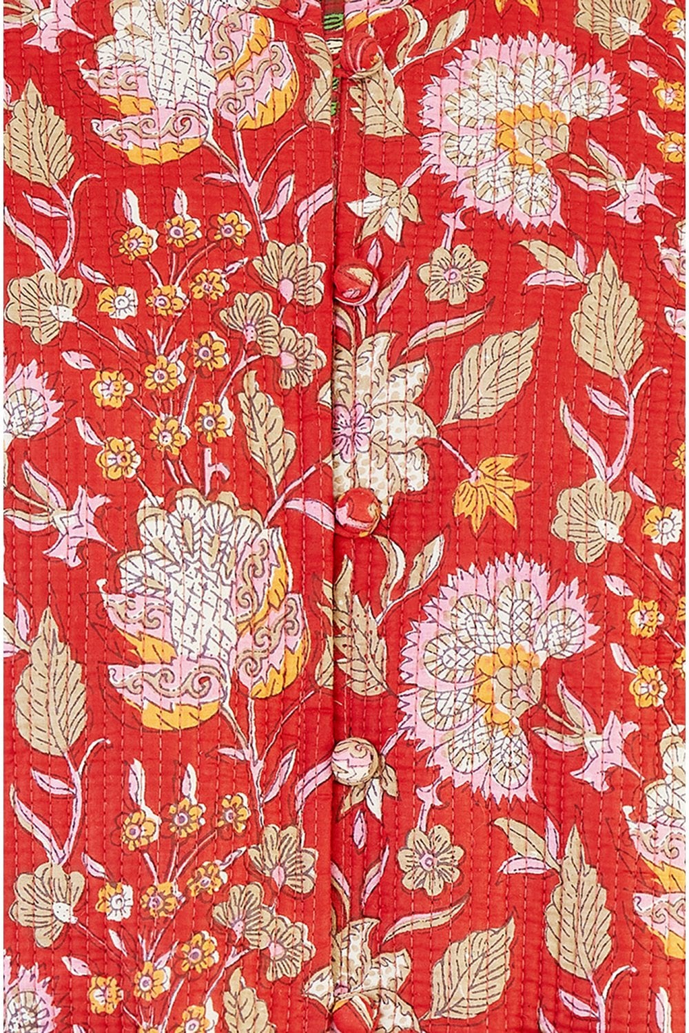 Red Floral Print Reversible Cotton Quilted Jacket