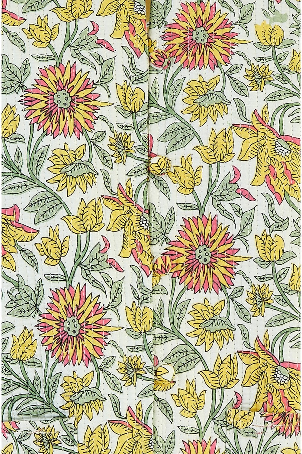Yellow Floral Print Reversible Cotton Quilted Jacket