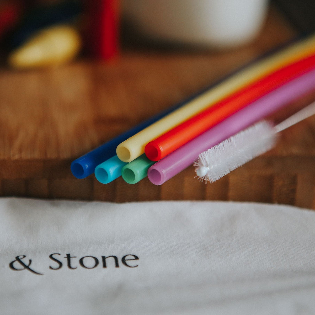 Reusable Silicone Drinking Straws 6 Pack with Carry Pouch