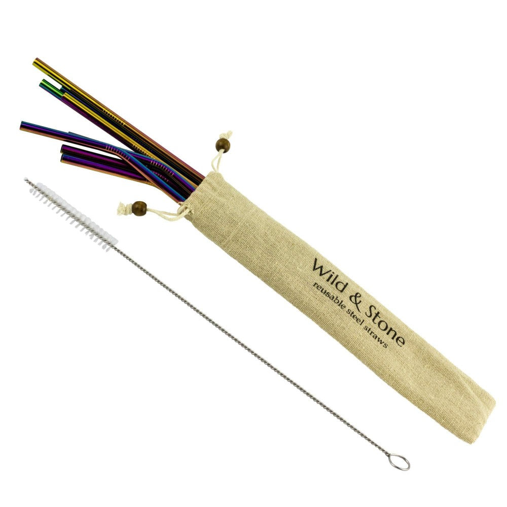 Reusable Stainless Steel Drinking Straws - Rainbow - 8 Pack